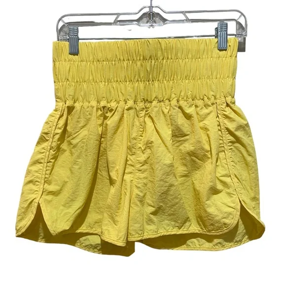 Zenana Windbreak Gym Running Shorts Smocked Waistband Yellow Size Small - Picture 2 of 8
